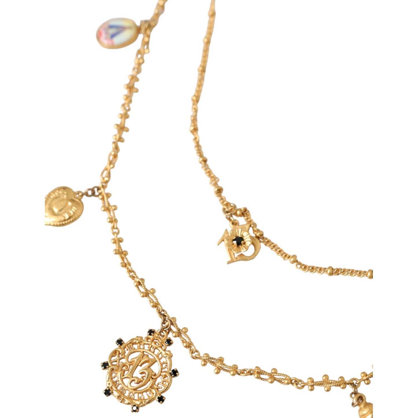 Dolce & Gabbana Gold Tone Chain Brass Charm Statement Sicily Necklace Necklace Dolce & Gabbana Tan