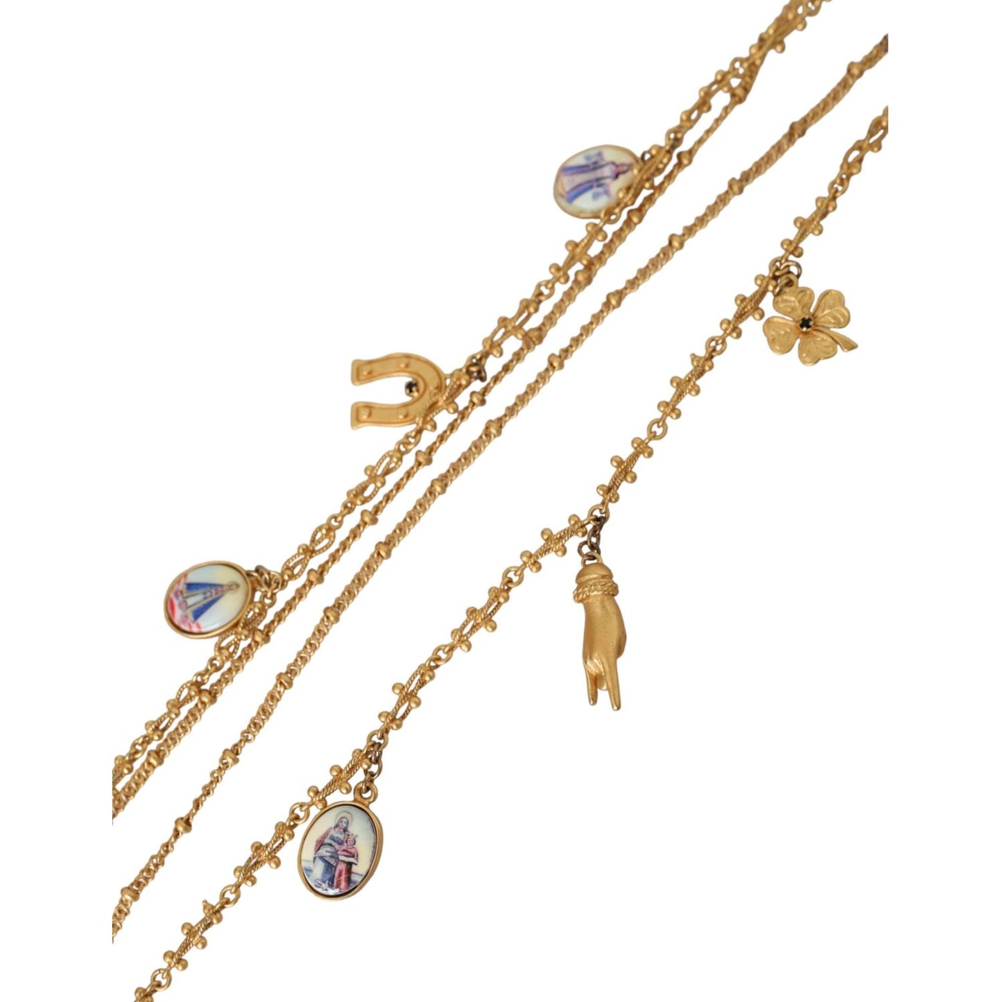 Dolce & Gabbana Gold Tone Chain Brass Charm Statement Sicily Necklace Necklace Dolce & Gabbana Dark Khaki
