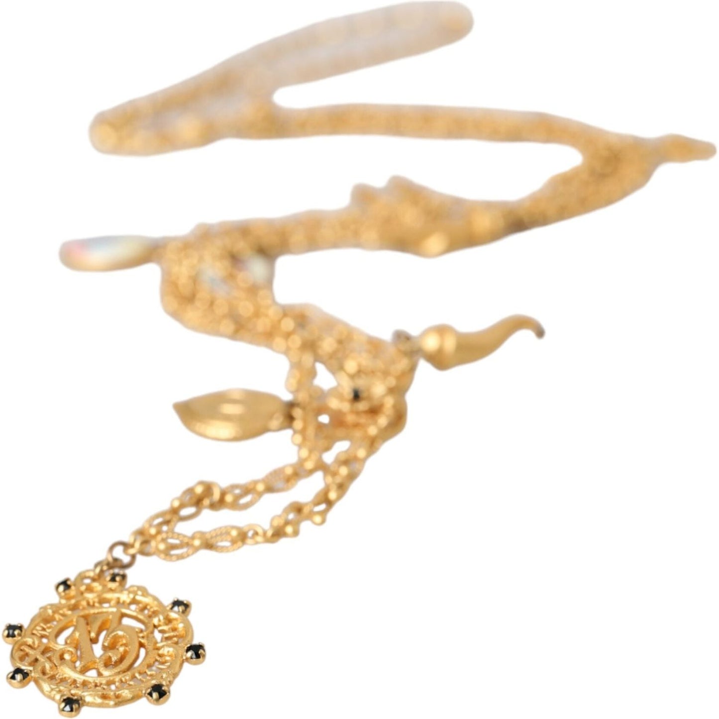 Dolce & Gabbana Gold Tone Chain Brass Charm Statement Sicily Necklace Necklace Dolce & Gabbana Tan