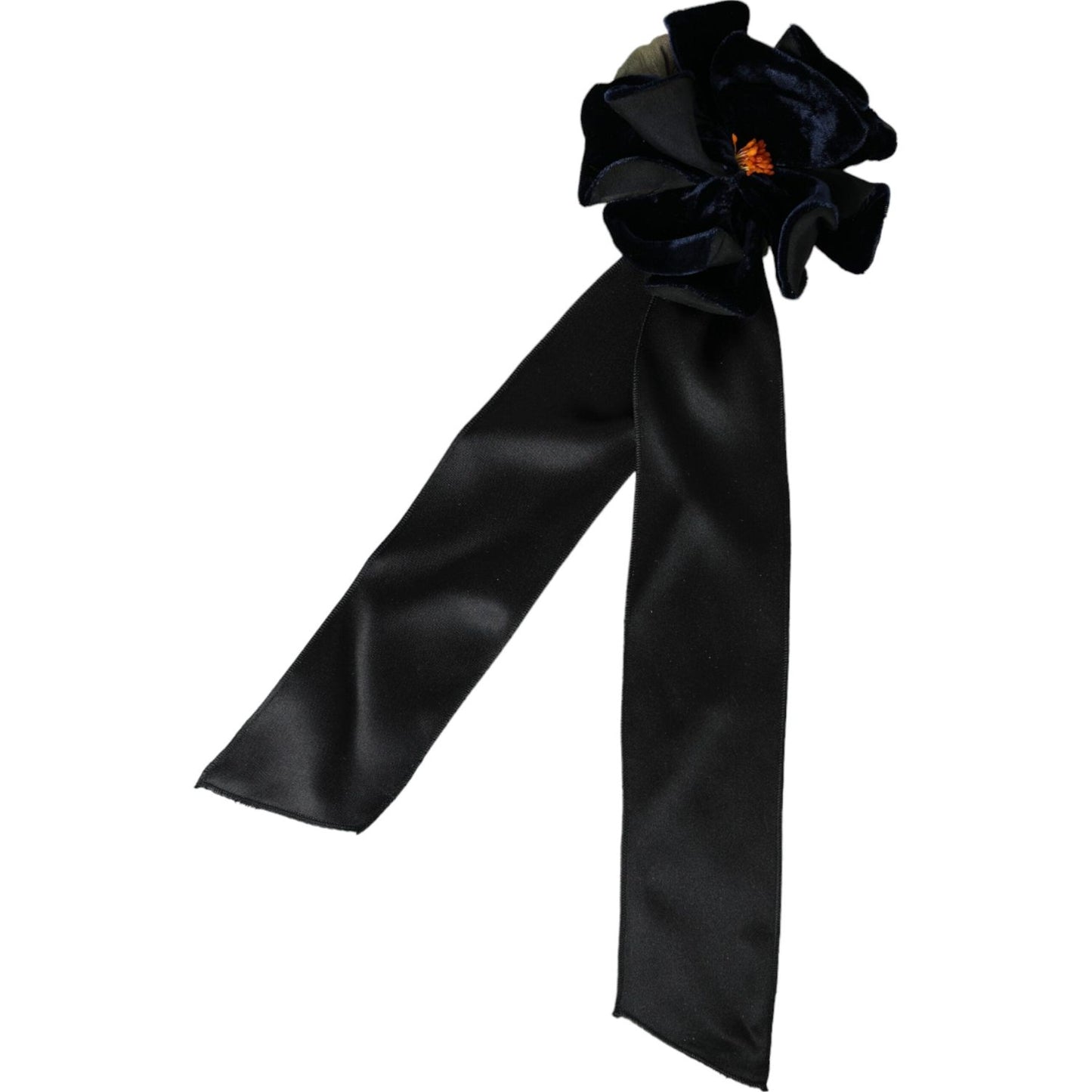 Dolce & Gabbana Black Silk Gold Brass Floral Hair Pin Brooch Brooch Dolce & Gabbana Black