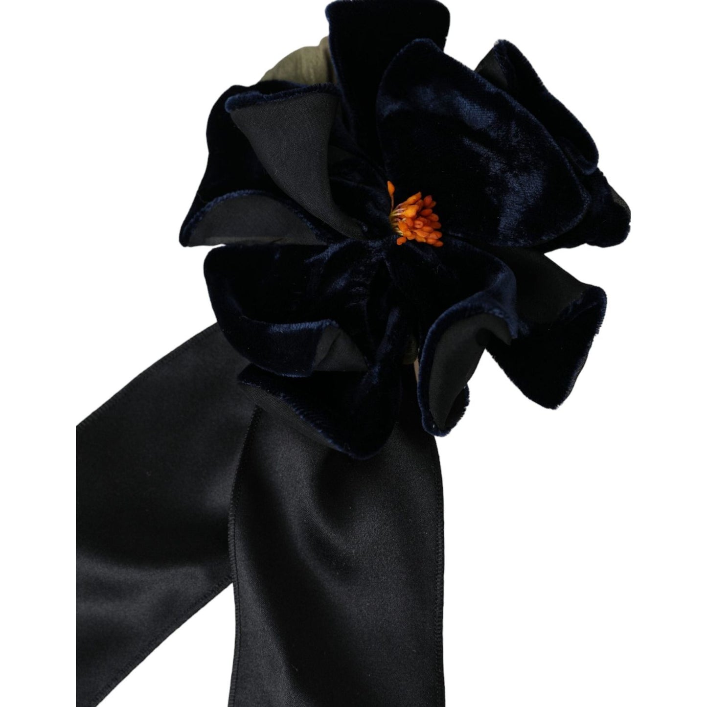 Dolce & Gabbana Black Silk Gold Brass Floral Hair Pin Brooch Brooch Dolce & Gabbana Black