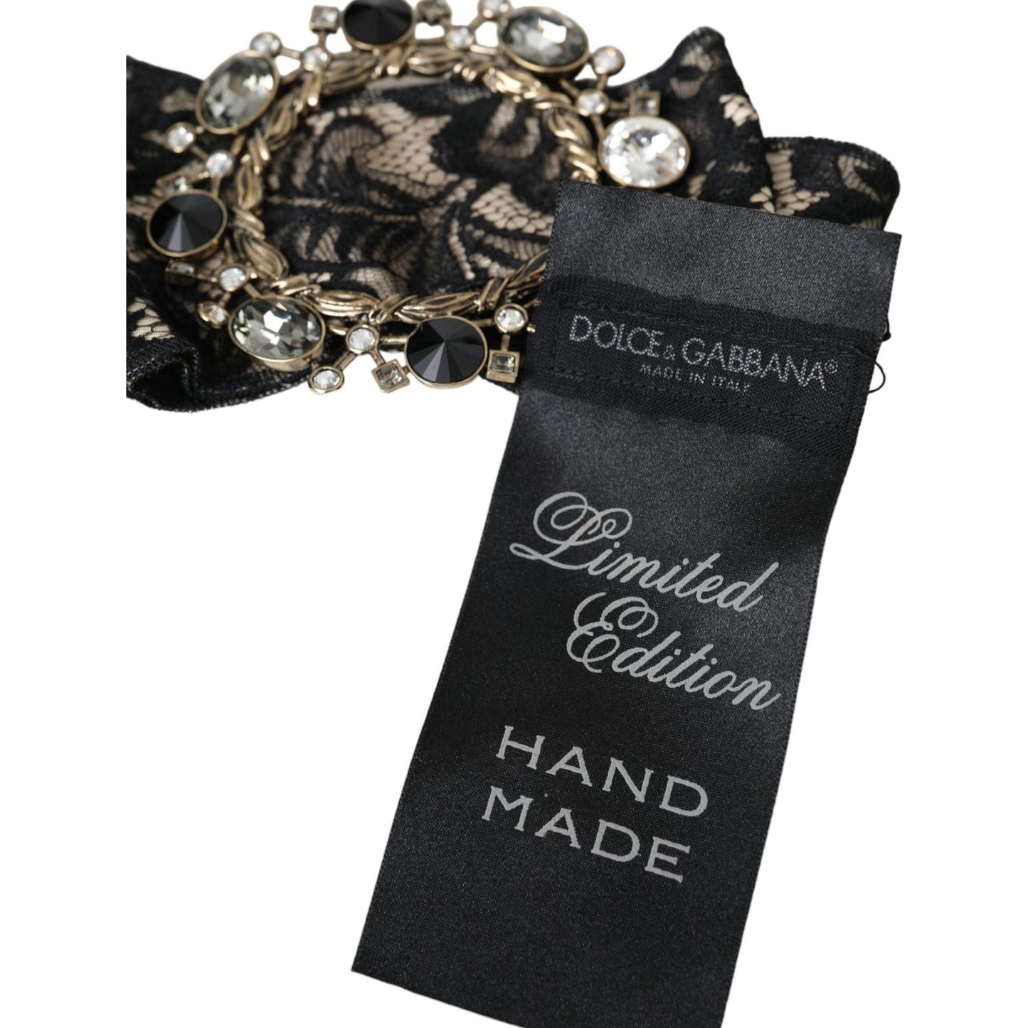 Dolce & Gabbana Black Lace Crystal Handmade Brooch Hair Pin FASHION ACCESSORIES Dolce & Gabbana Dark Slate Gray