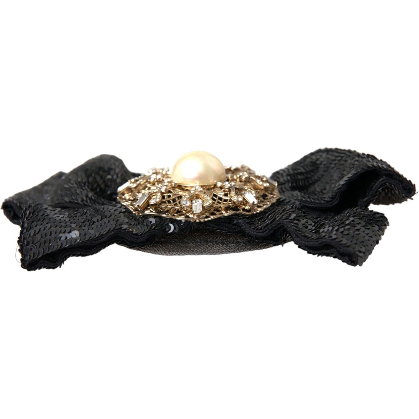 Dolce & Gabbana Black Sequin Pearl Handmade Brooch Hair Pin FASHION ACCESSORIES Dolce & Gabbana Dark Slate Gray
