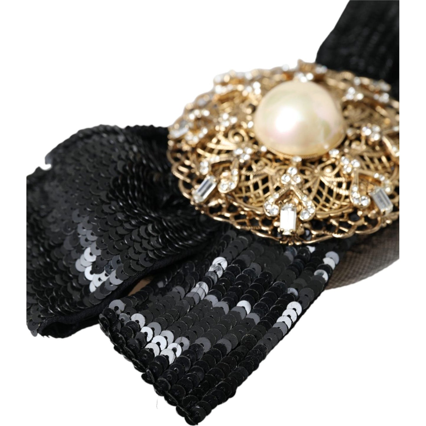 Dolce & Gabbana Black Sequin Pearl Handmade Brooch Hair Pin FASHION ACCESSORIES Dolce & Gabbana Tan
