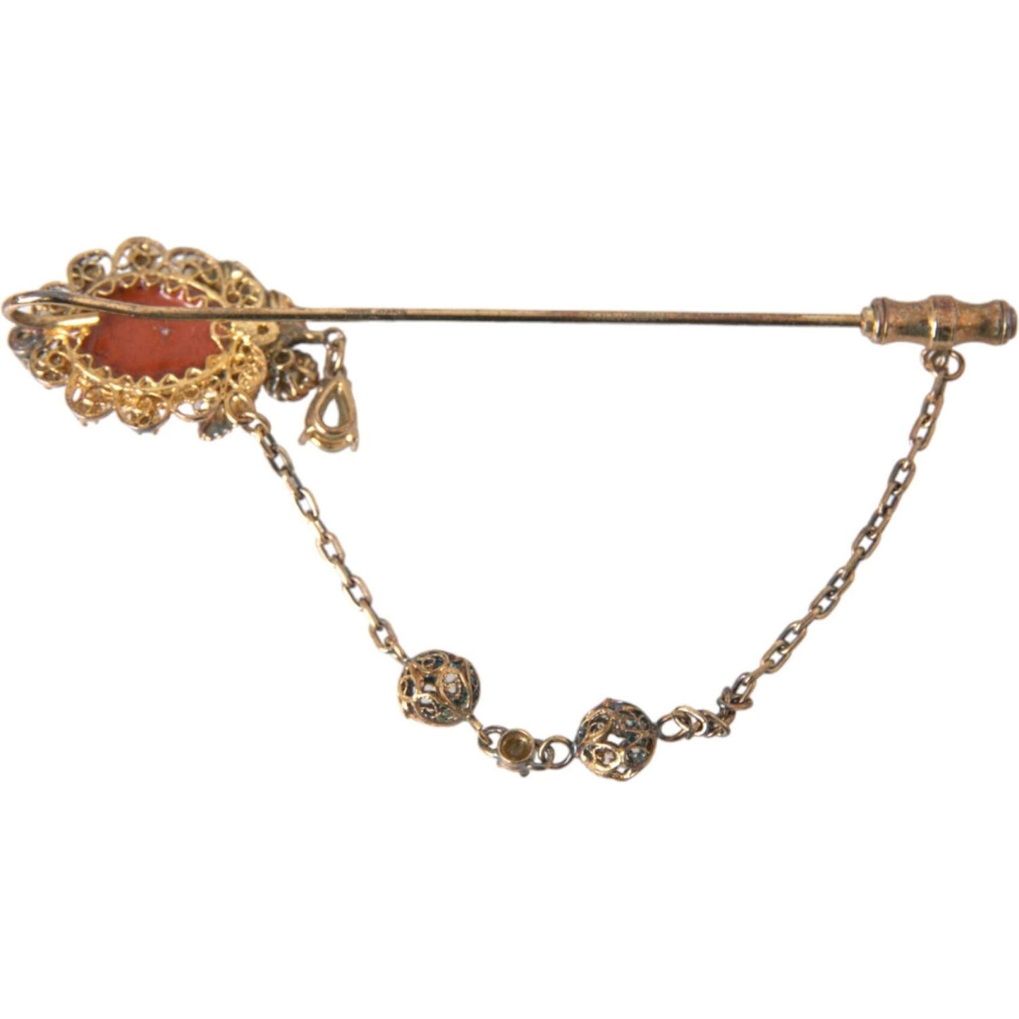 Dolce & Gabbana Gold Brass Crystal Chain 925 Sterling Silver Pin Brooch Brooch Dolce & Gabbana Dim Gray