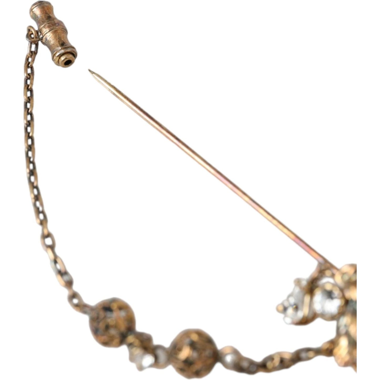 Dolce & Gabbana Gold Brass Crystal Chain 925 Sterling Silver Pin Brooch Brooch Dolce & Gabbana Rosy Brown
