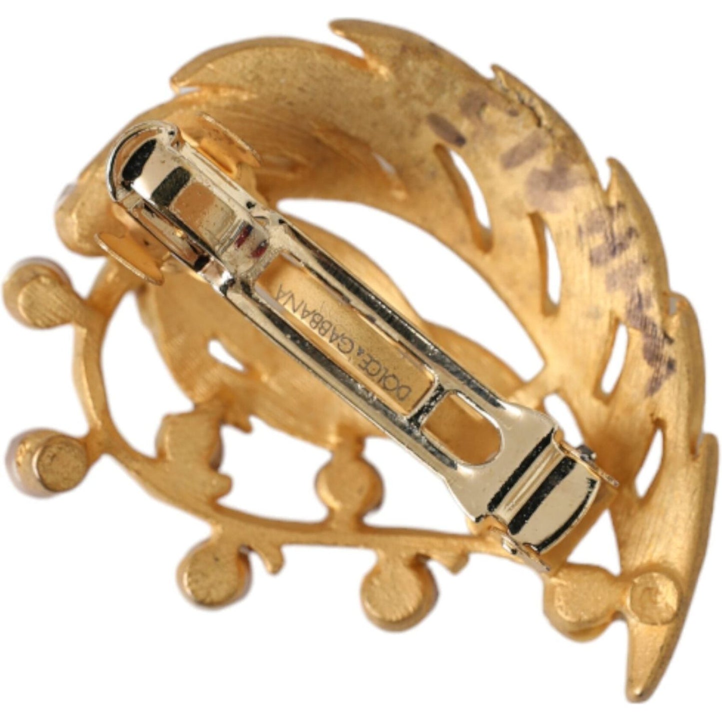 Dolce & Gabbana Gold Brass Leaf Embellished Jewelry Brooch Hair Pin FASHION ACCESSORIES Dolce & Gabbana Dark Khaki