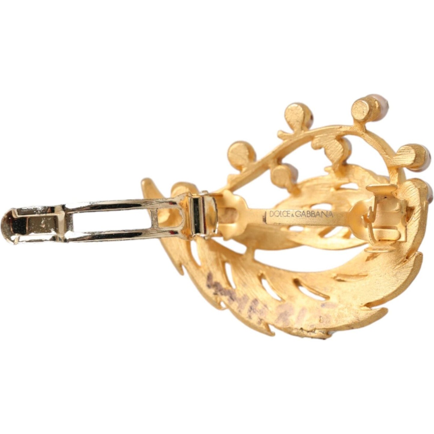 Dolce & Gabbana Gold Brass Leaf Embellished Jewelry Brooch Hair Pin FASHION ACCESSORIES Dolce & Gabbana Tan