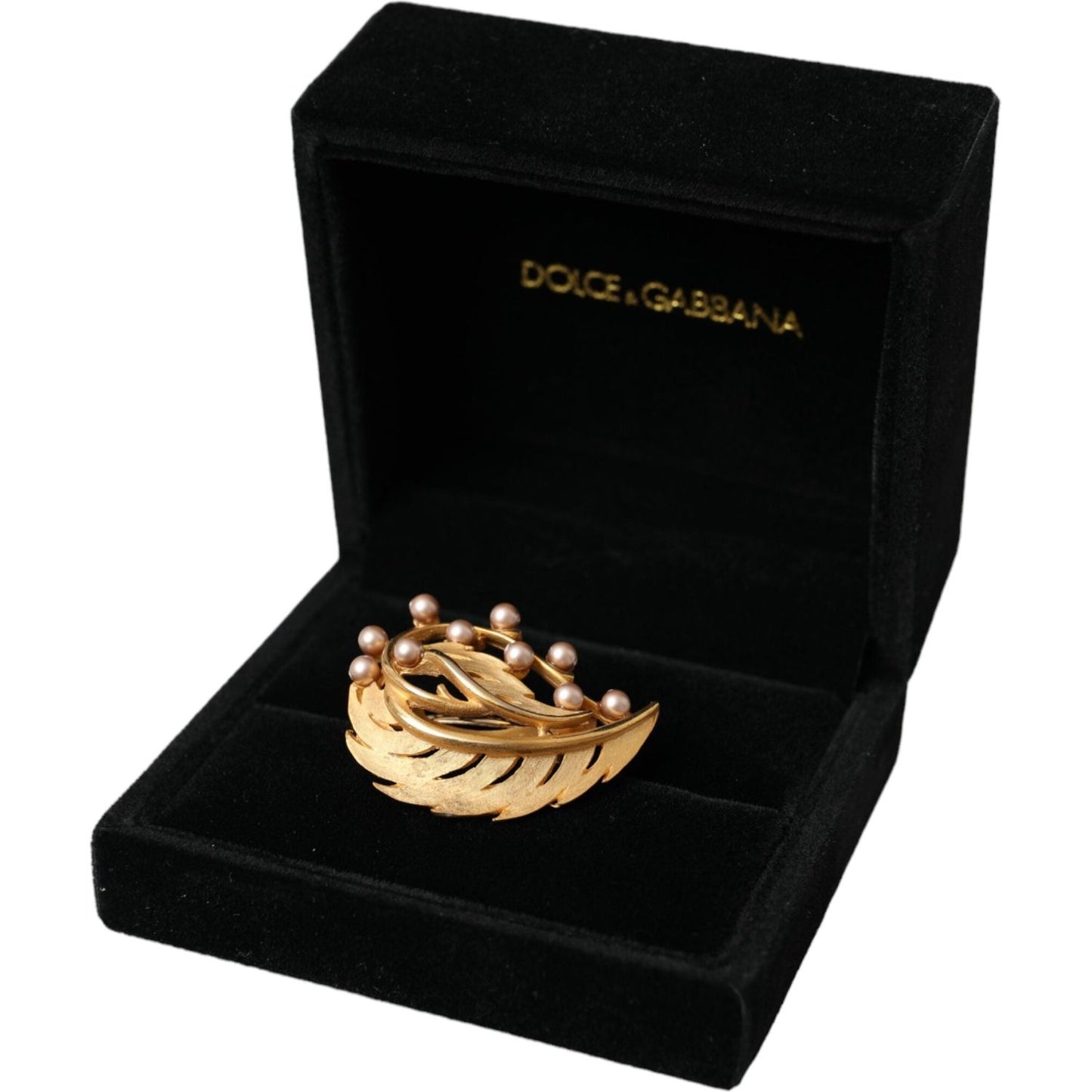Dolce & Gabbana Gold Brass Leaf Embellished Jewelry Brooch Hair Pin FASHION ACCESSORIES Dolce & Gabbana Black