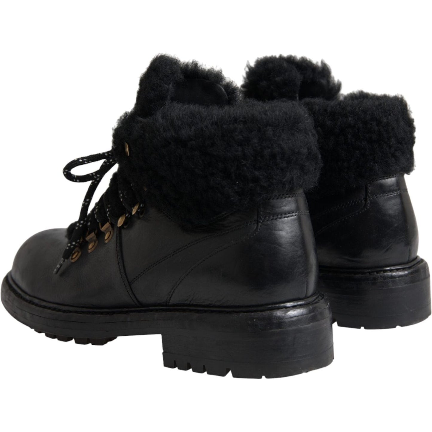 Dolce & Gabbana Black Leather Bernini Shearling Boots Shoes Dolce & Gabbana Black