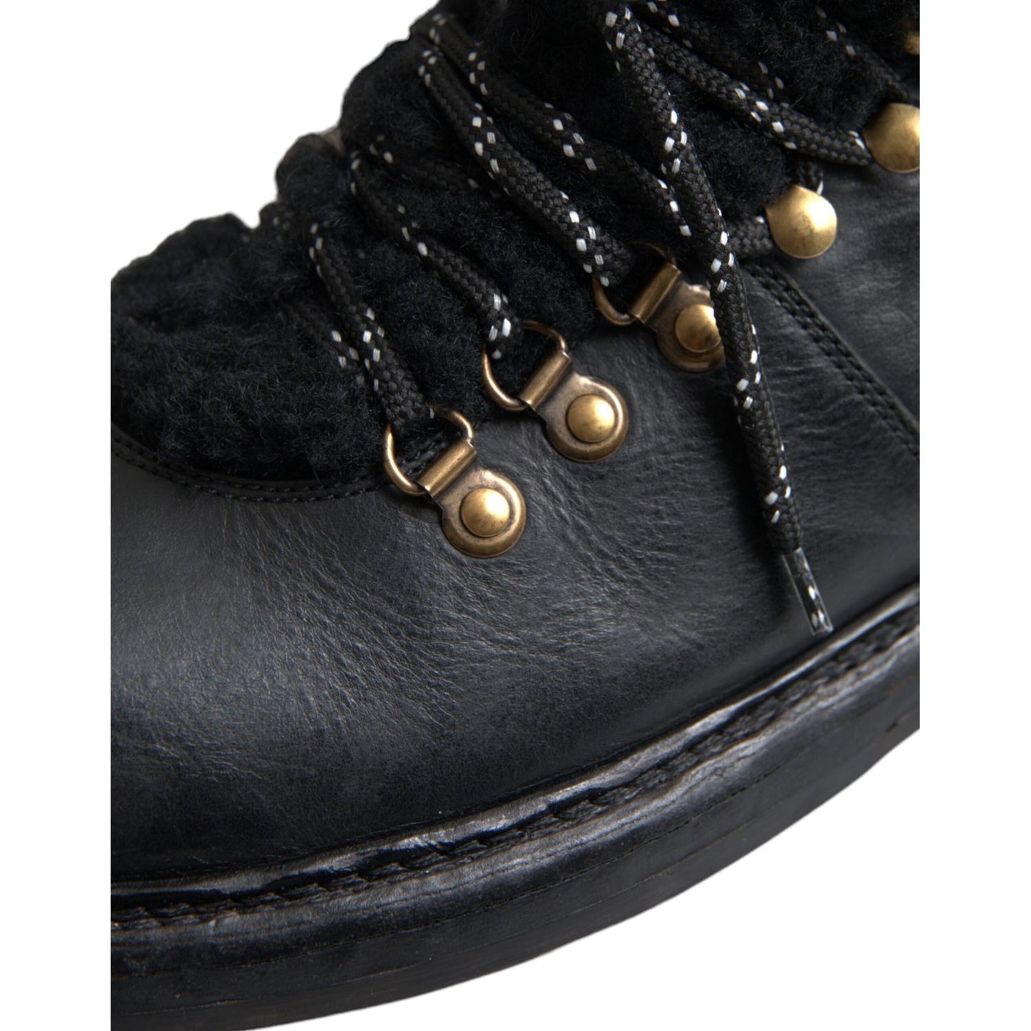Dolce & Gabbana Black Leather Bernini Shearling Boots Shoes Dolce & Gabbana Dark Slate Gray