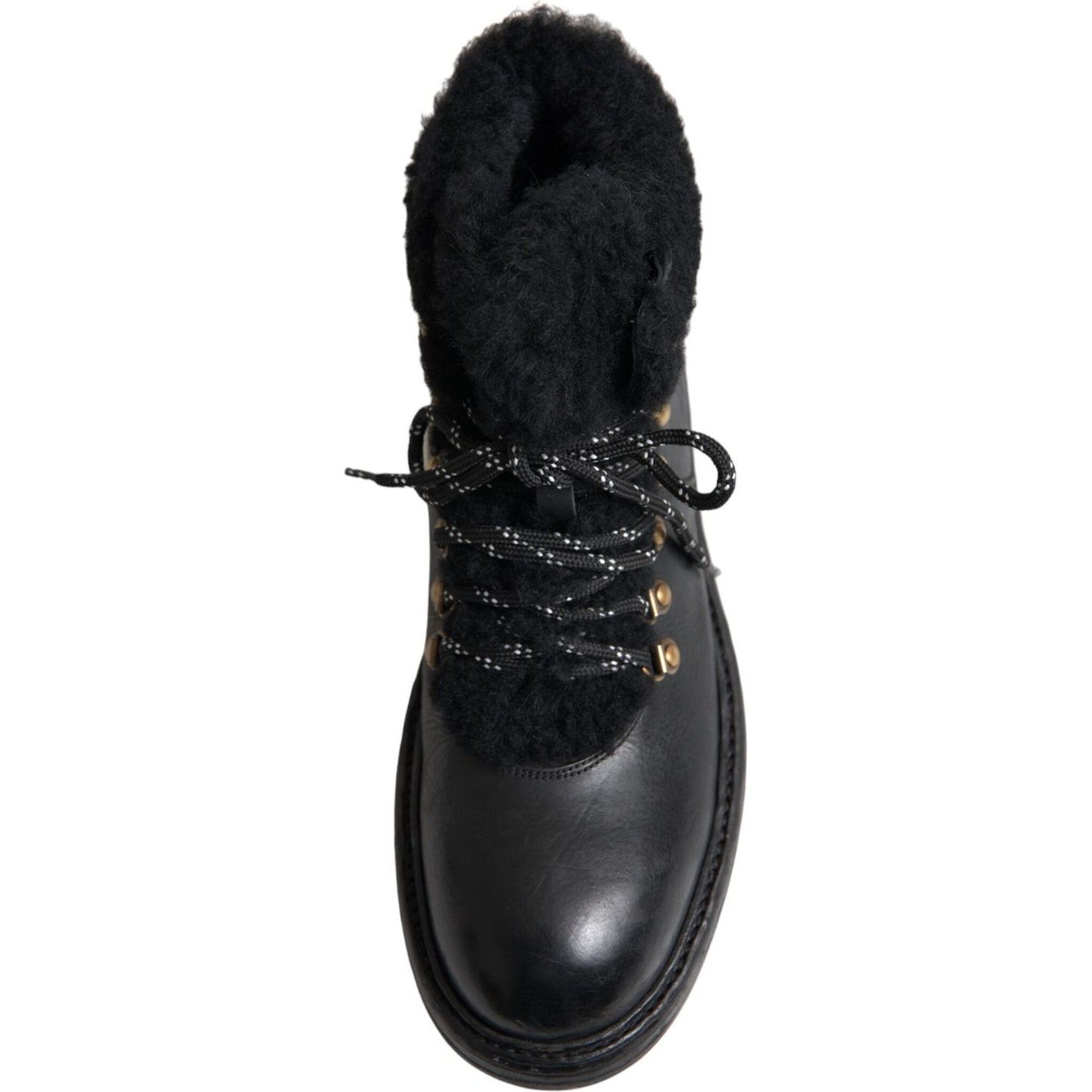Dolce & Gabbana Black Leather Bernini Shearling Boots Shoes Dolce & Gabbana Black