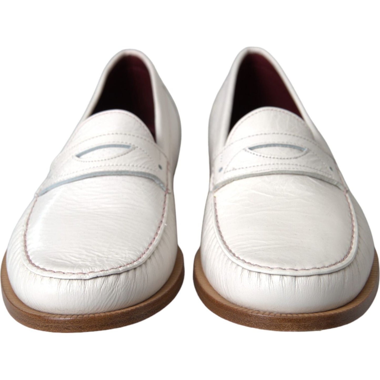 Dolce & Gabbana White Leather Slip On Mocassin Loafers Shoes Dolce & Gabbana Light Gray