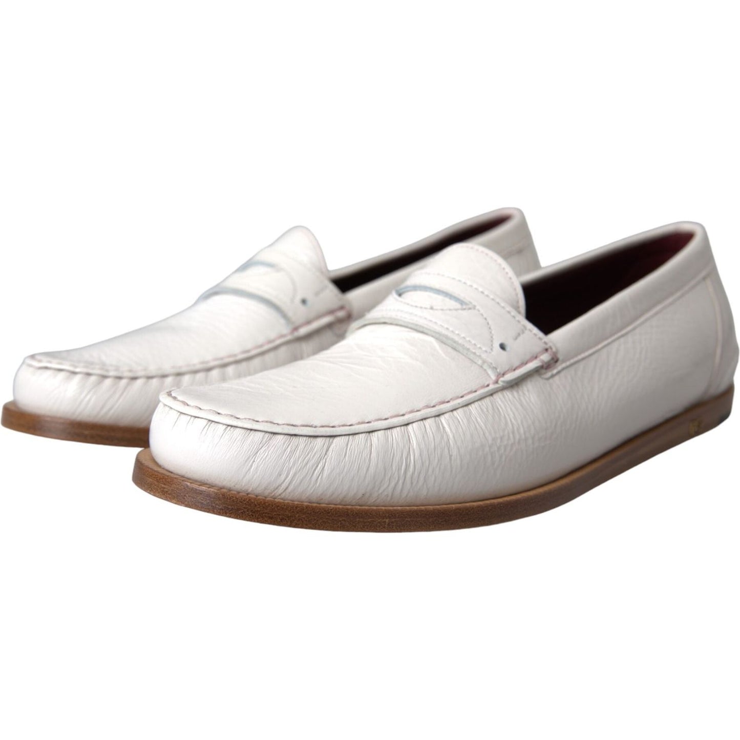 Dolce & Gabbana White Leather Slip On Mocassin Loafers Shoes Dolce & Gabbana Light Gray
