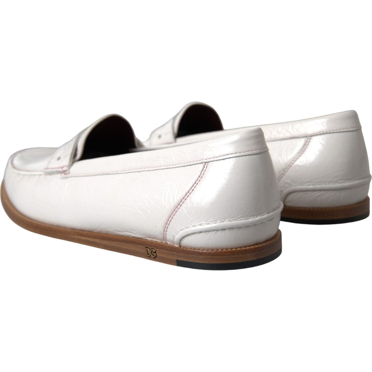 Dolce & Gabbana White Leather Slip On Mocassin Loafers Shoes Dolce & Gabbana Light Gray