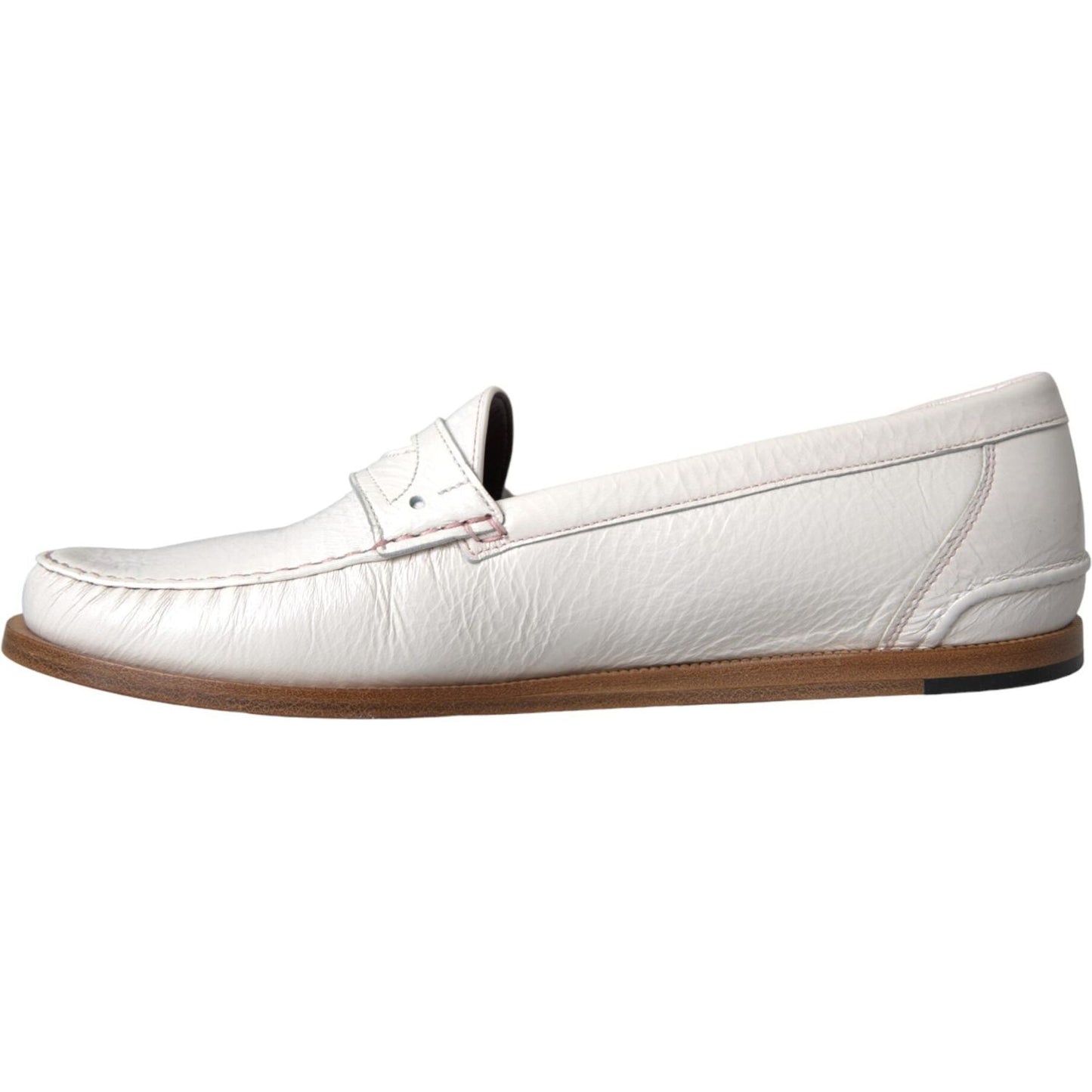 Dolce & Gabbana White Leather Slip On Mocassin Loafers Shoes Dolce & Gabbana Light Gray