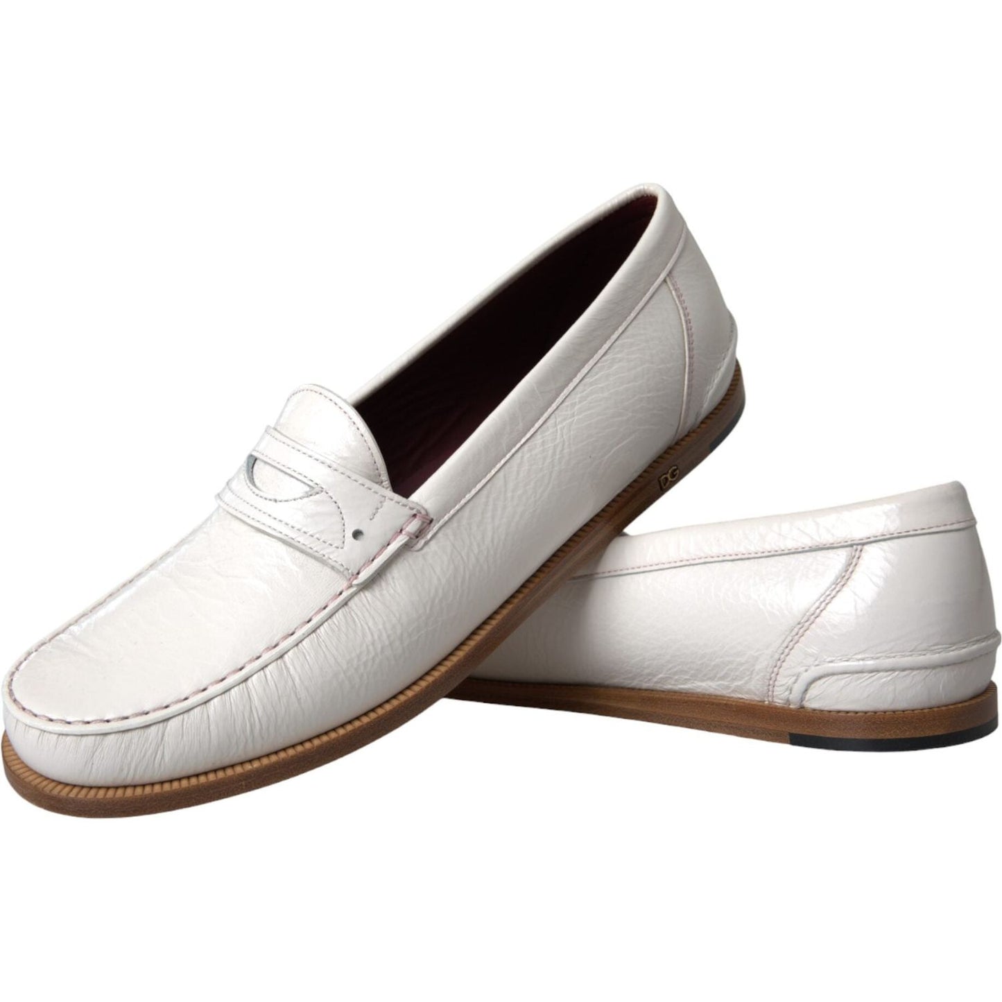 Dolce & Gabbana White Leather Slip On Mocassin Loafers Shoes Dolce & Gabbana Light Gray