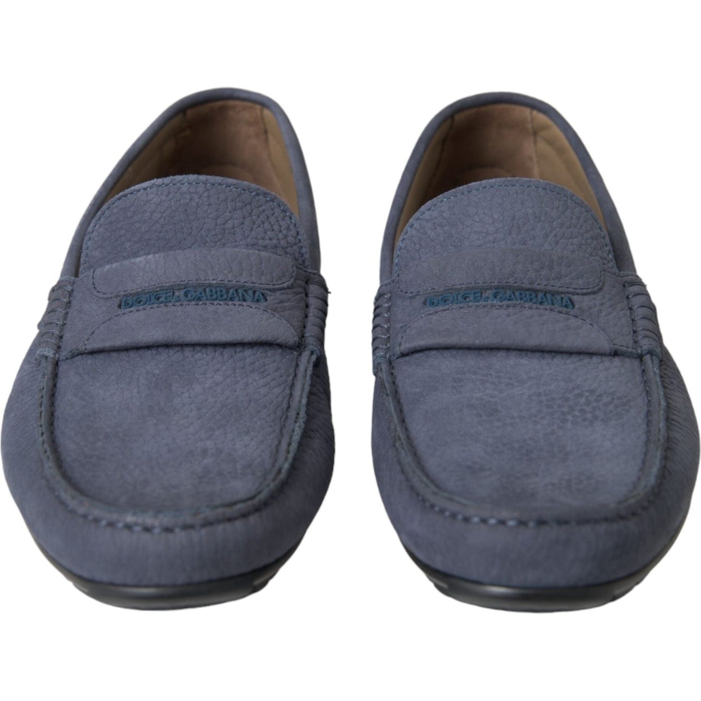 Dolce & Gabbana Blue Calf Leather Slip On Moccasin Shoes Dolce & Gabbana Dim Gray