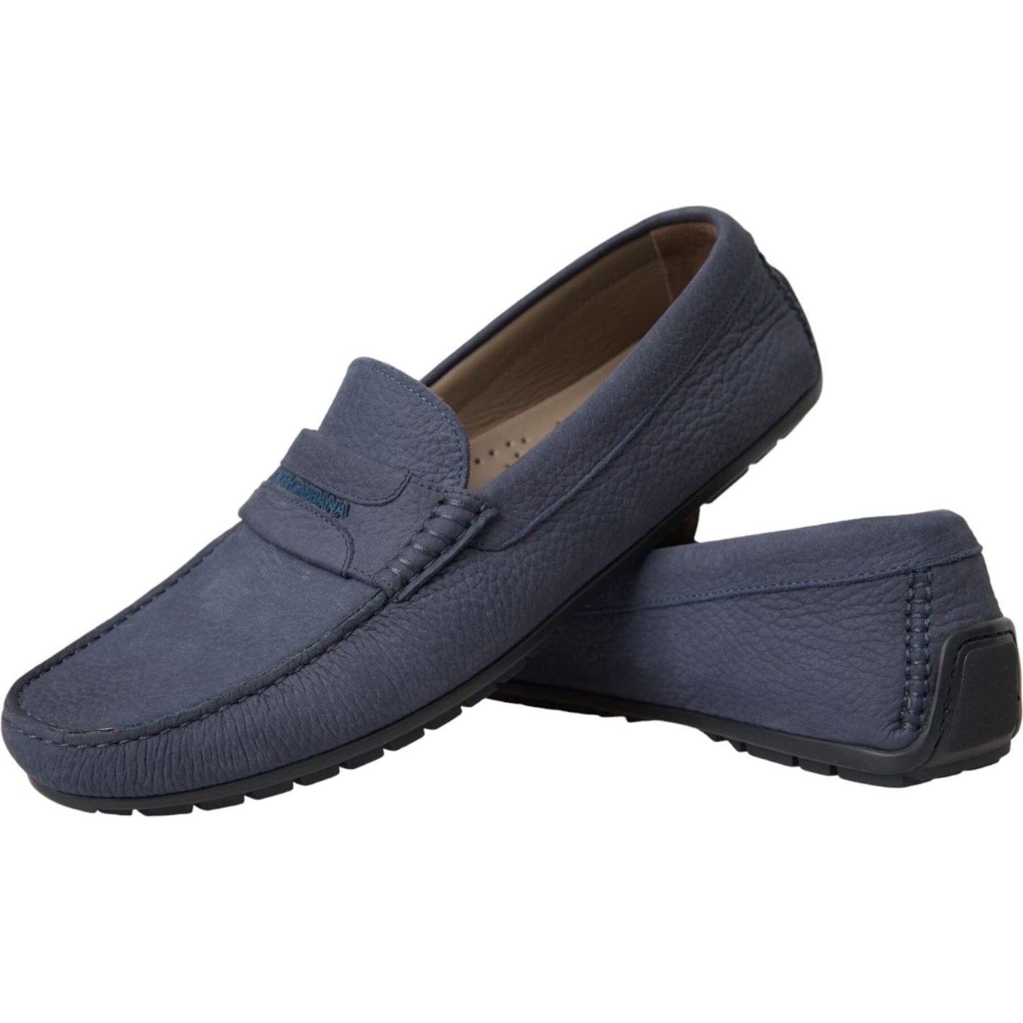 Dolce & Gabbana Blue Calf Leather Slip On Moccasin Shoes Dolce & Gabbana Dark Slate Gray