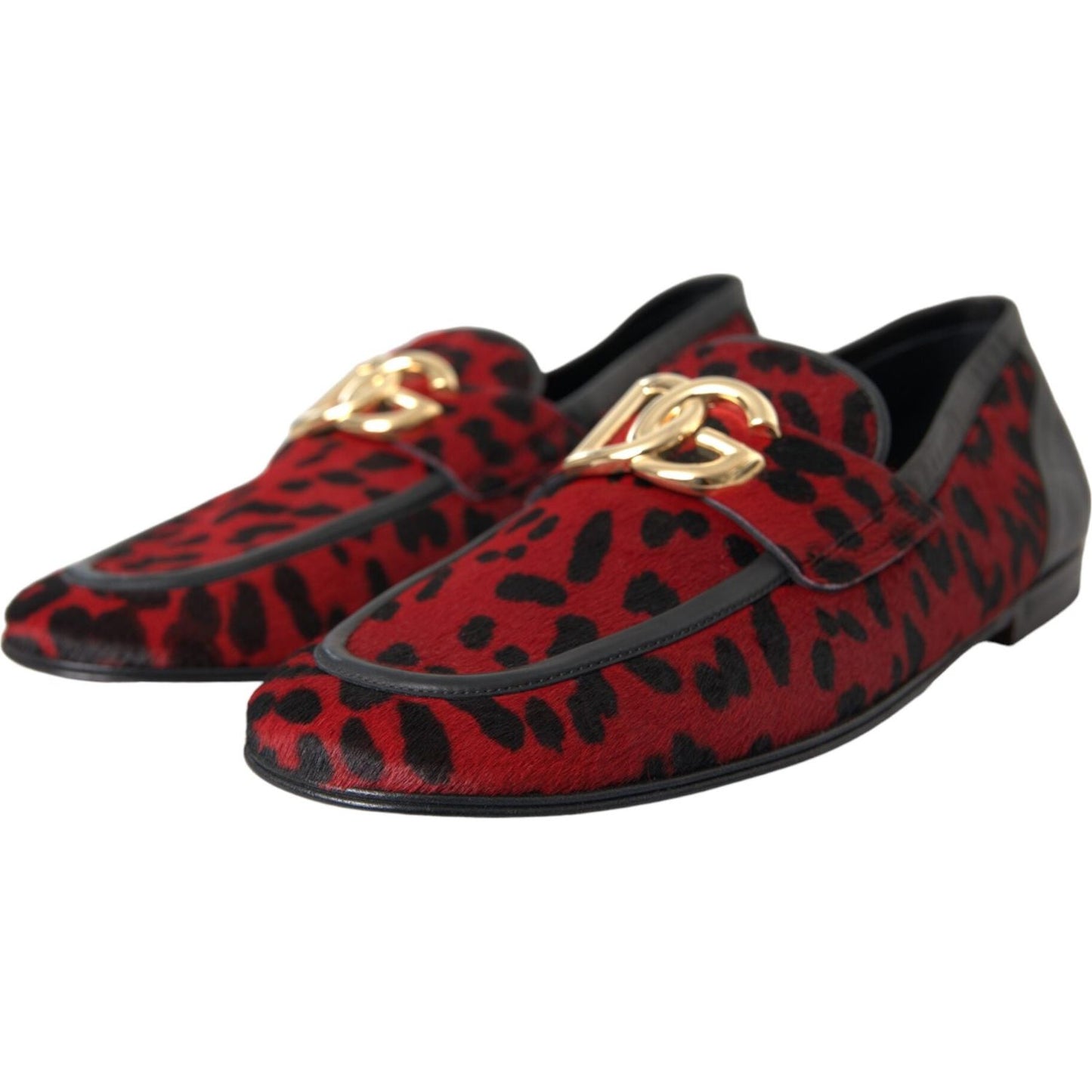 Dolce & Gabbana Red Black Leopard DG Loafers Formal Men Shoes Dolce & Gabbana Dark Slate Gray