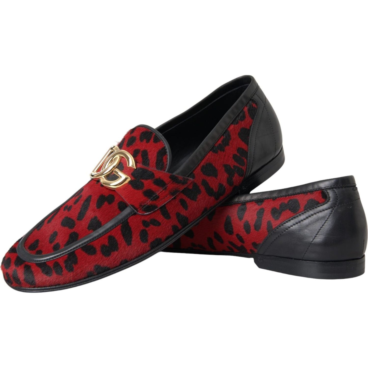 Dolce & Gabbana Red Black Leopard DG Loafers Formal Men Shoes Dolce & Gabbana Dark Slate Gray