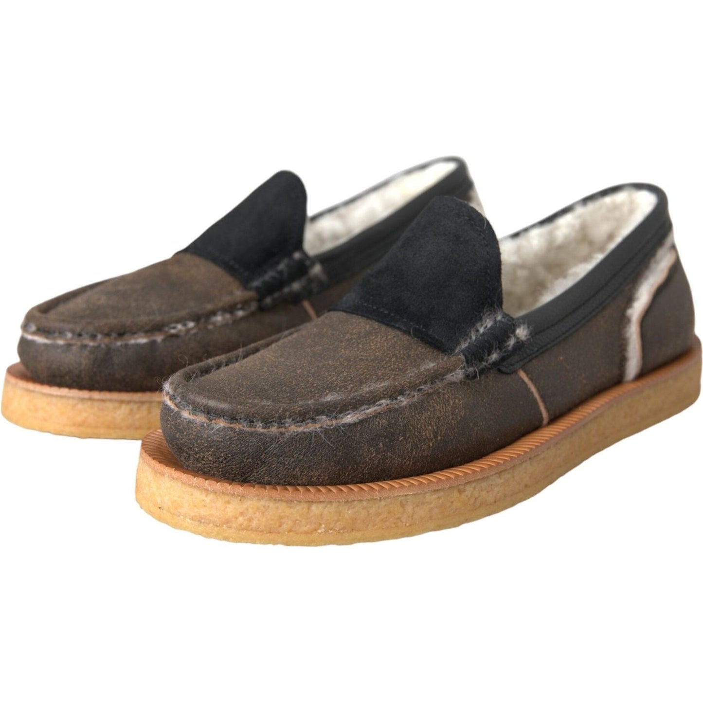 Dolce & Gabbana Brown Black Fur Leather Loafers Men Shoes Dolce & Gabbana Dark Slate Gray