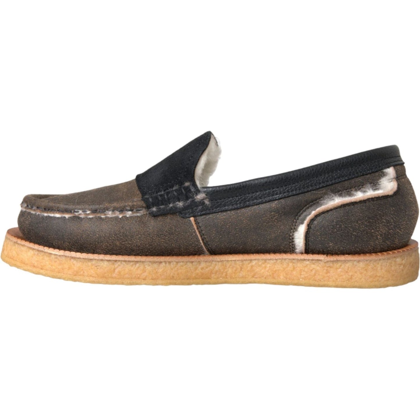 Dolce & Gabbana Brown Black Fur Leather Loafers Men Shoes Dolce & Gabbana Dark Slate Gray
