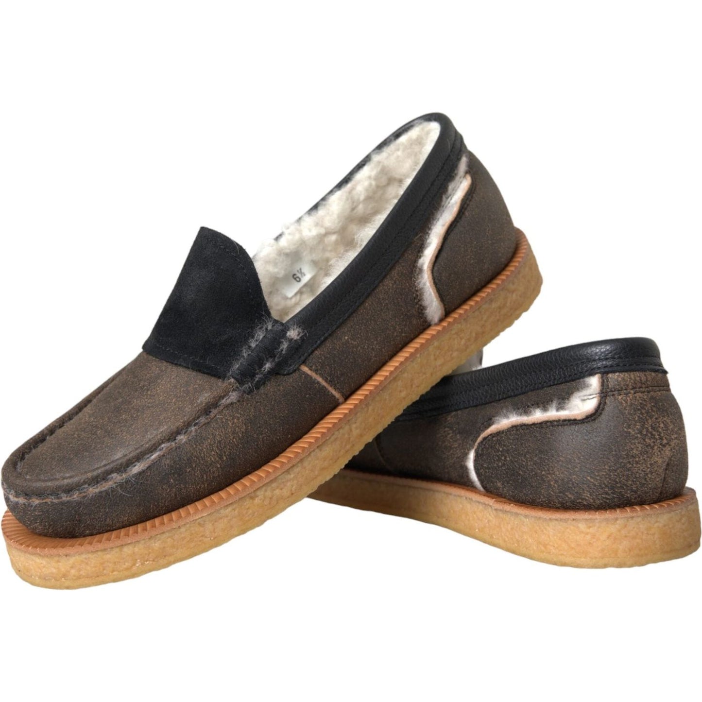 Dolce & Gabbana Brown Black Fur Leather Loafers Men Shoes Dolce & Gabbana Dark Slate Gray