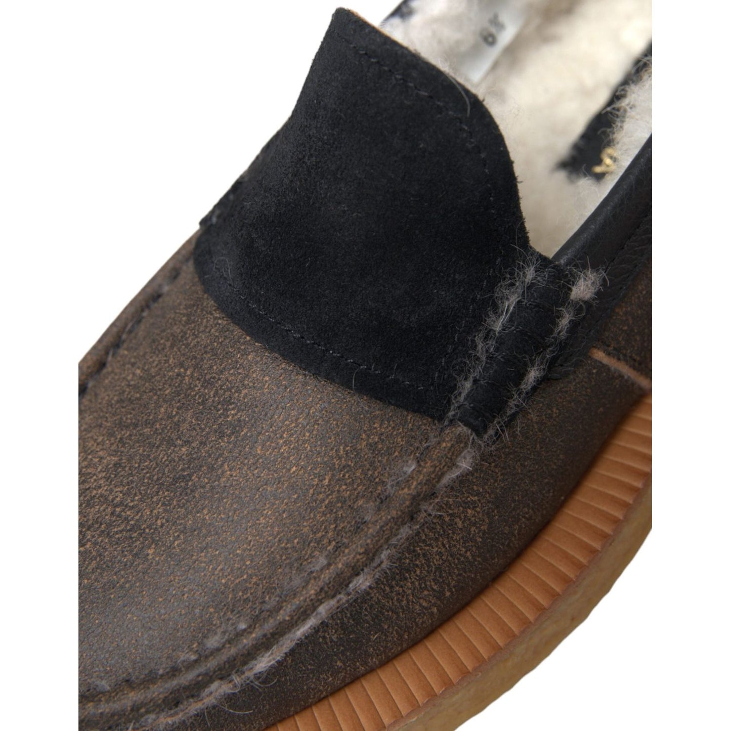 Dolce & Gabbana Brown Black Fur Leather Loafers Men Shoes Dolce & Gabbana Dark Slate Gray