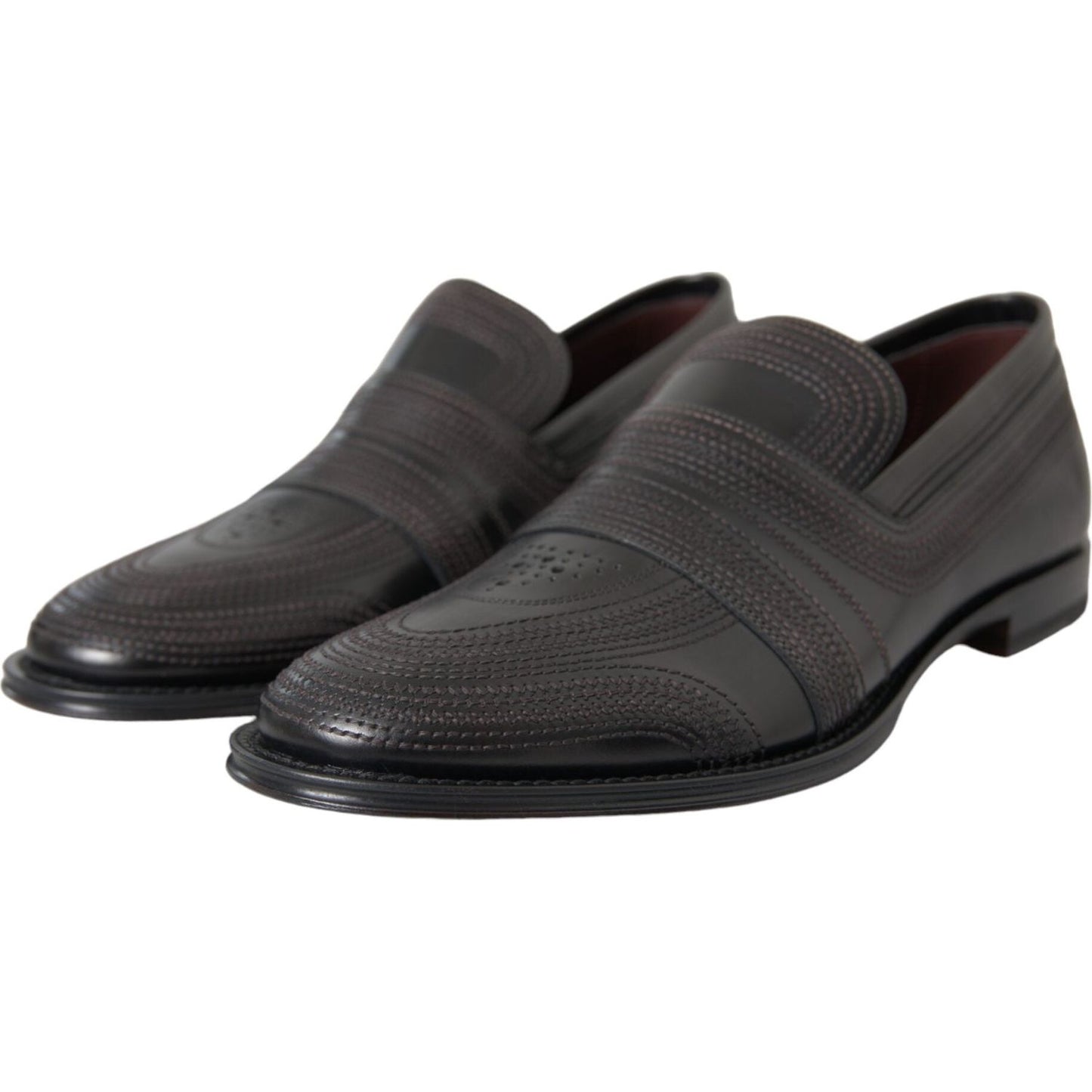 Dolce & Gabbana Black Brown Leather Loafer Men Dress Shoes Dolce & Gabbana Dark Slate Gray