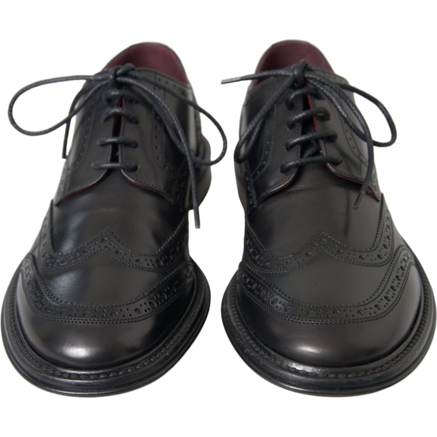 Dolce & Gabbana Black Leather Oxford Wingtip Formal Men Shoes Dolce & Gabbana Dark Slate Gray