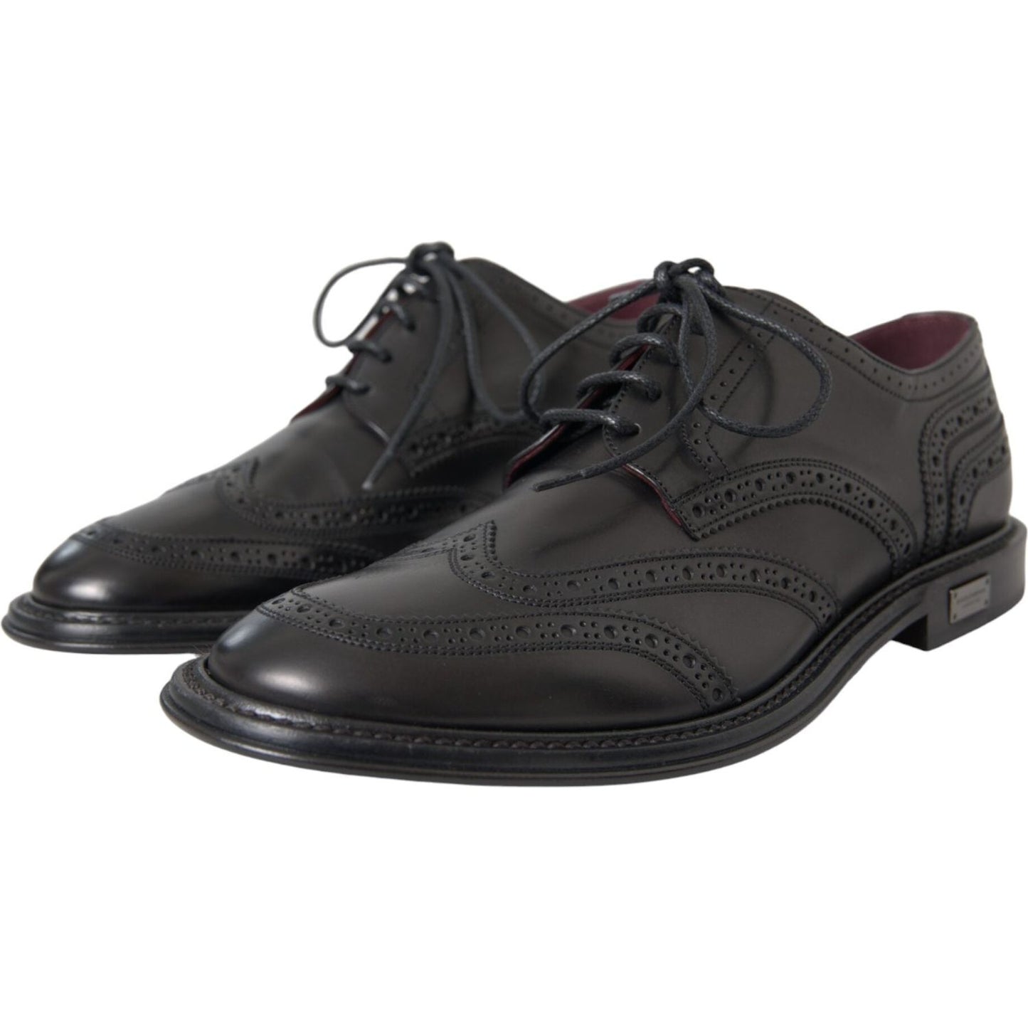 Dolce & Gabbana Black Leather Oxford Wingtip Formal Men Shoes Dolce & Gabbana Dark Slate Gray