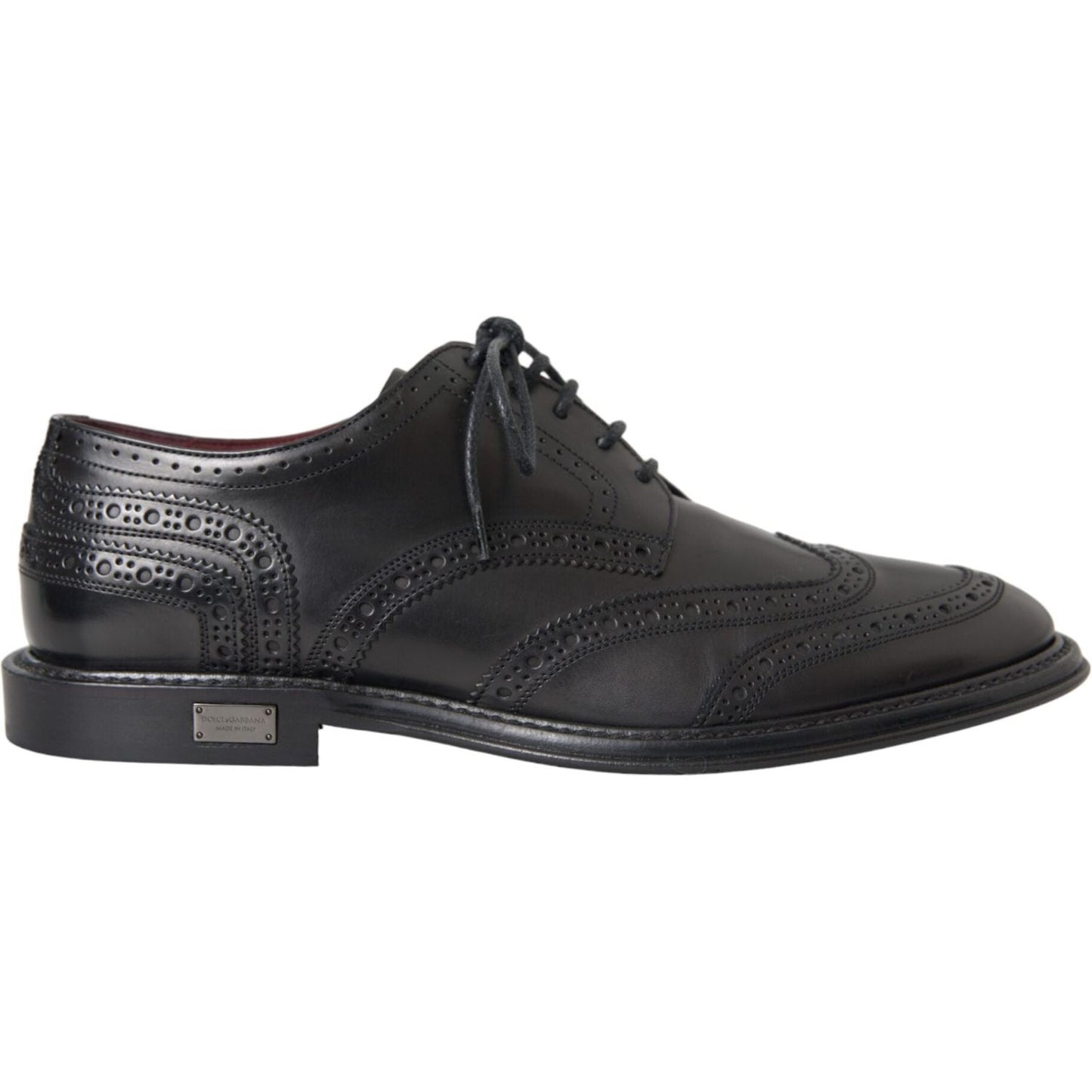 Dolce & Gabbana Black Leather Oxford Wingtip Formal Men Shoes Dolce & Gabbana Dark Slate Gray