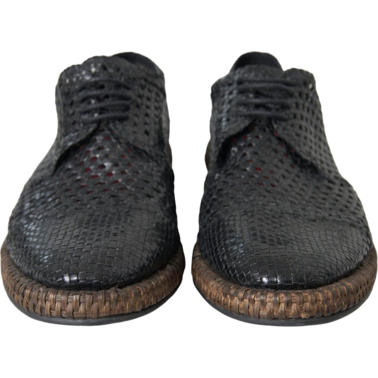 Dolce & Gabbana Black Woven Goat Leather Lace Up Derby Shoes Dolce & Gabbana Dark Slate Gray