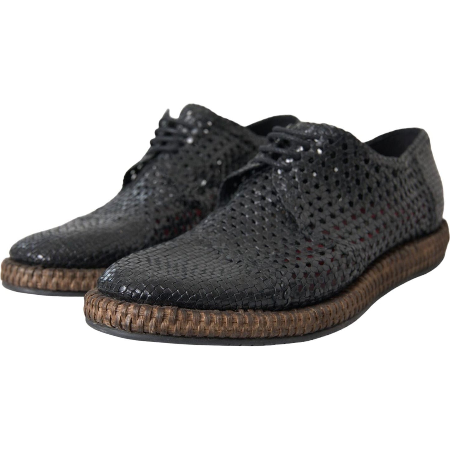Dolce & Gabbana Black Woven Goat Leather Lace Up Derby Shoes Dolce & Gabbana Dark Slate Gray
