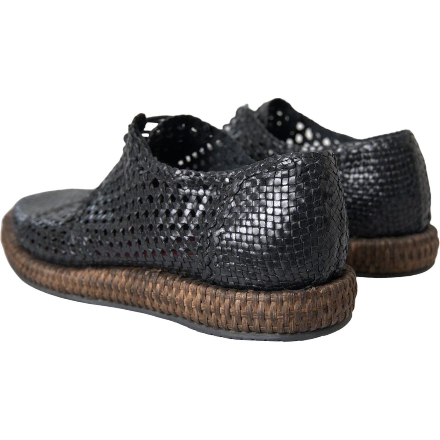 Dolce & Gabbana Black Woven Goat Leather Lace Up Derby Shoes Dolce & Gabbana Dark Slate Gray