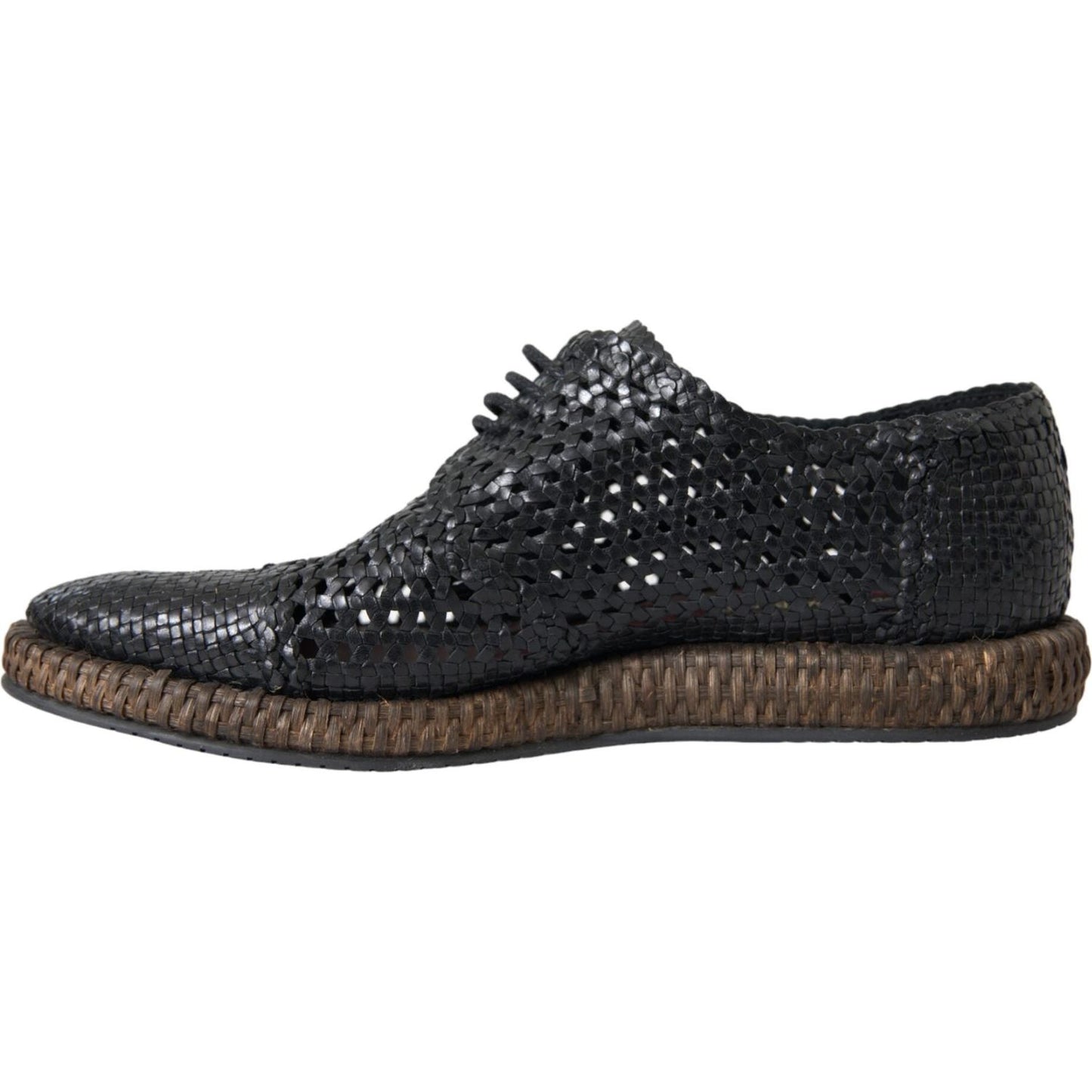 Dolce & Gabbana Black Woven Goat Leather Lace Up Derby Shoes Dolce & Gabbana Dark Slate Gray
