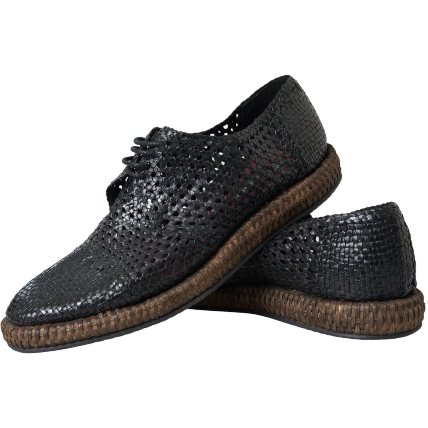Dolce & Gabbana Black Woven Goat Leather Lace Up Derby Shoes Dolce & Gabbana Dark Slate Gray