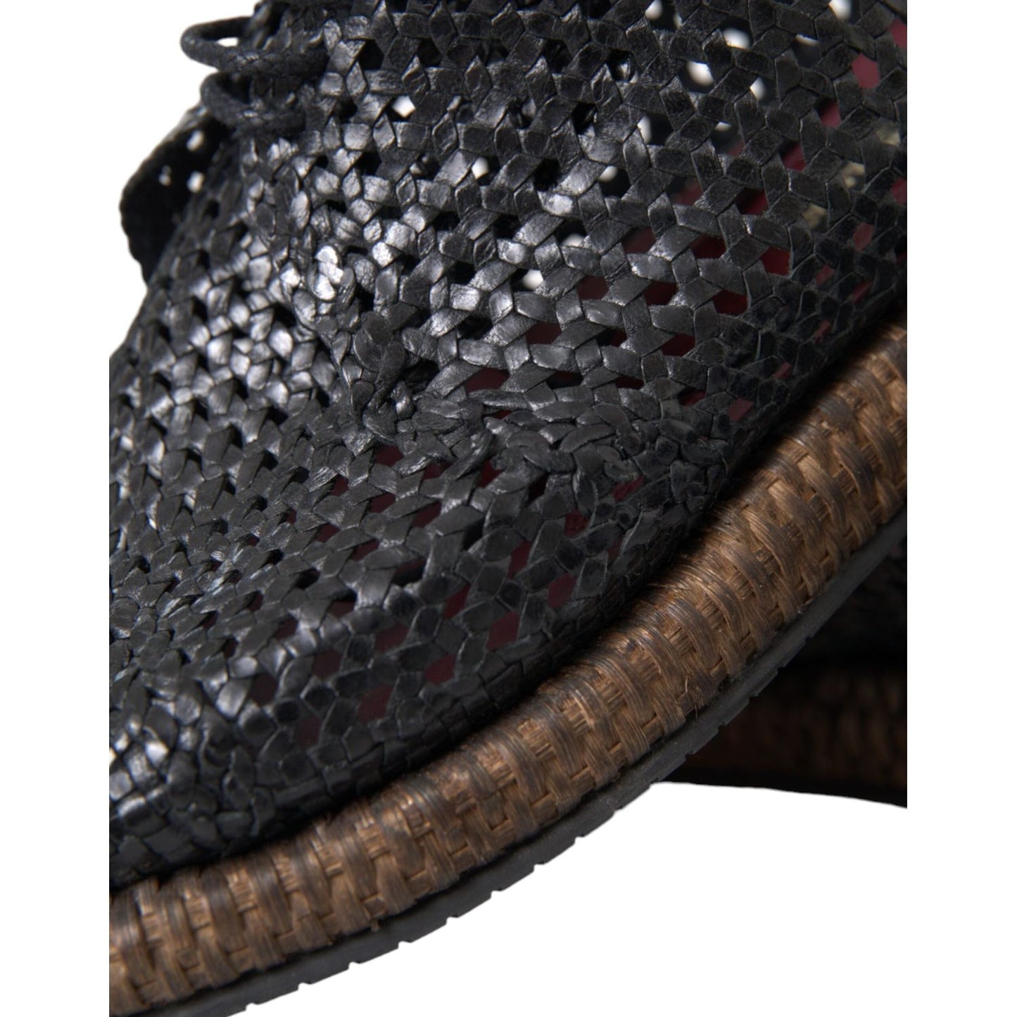 Dolce & Gabbana Black Woven Goat Leather Lace Up Derby Shoes Dolce & Gabbana Dark Slate Gray