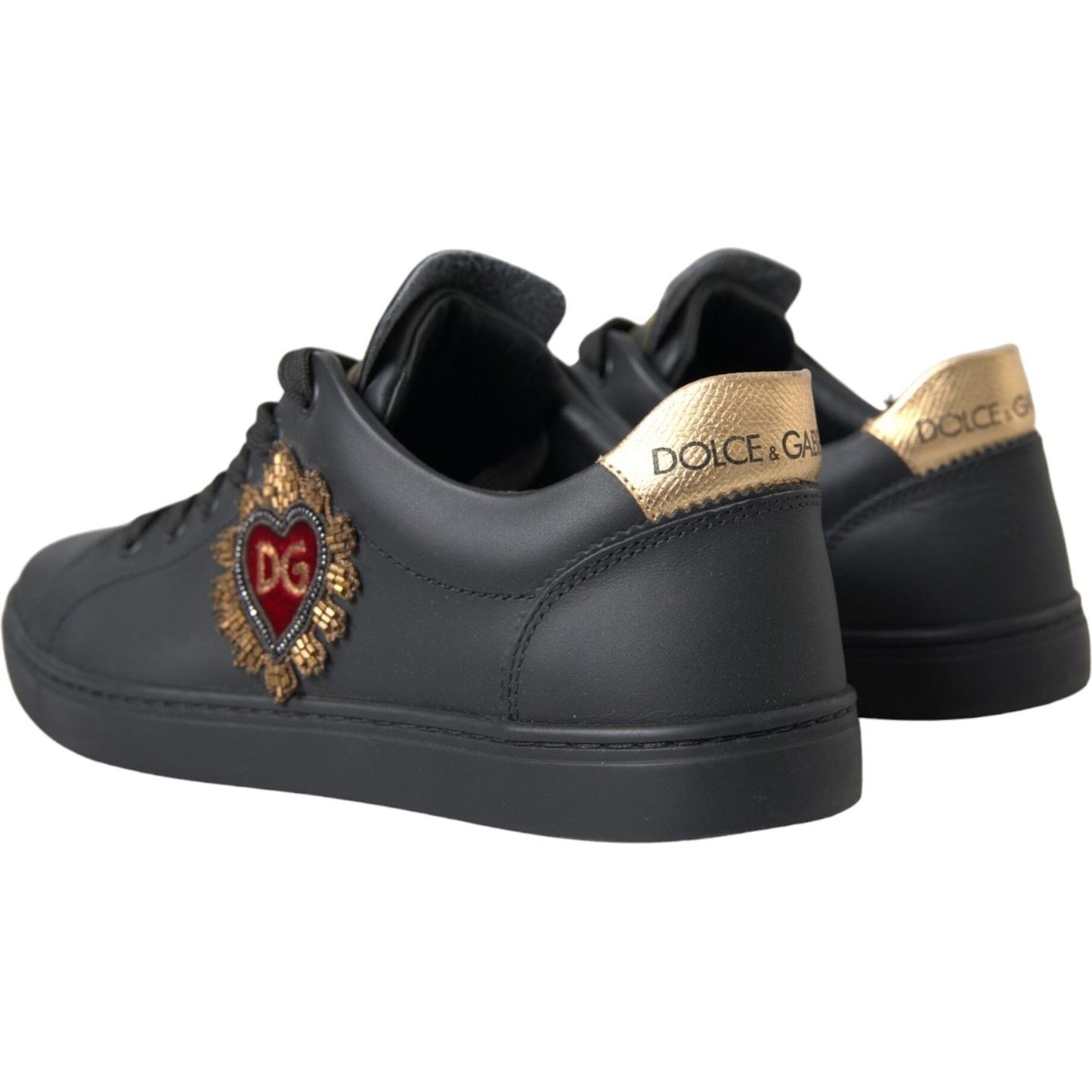 Dolce & Gabbana Black Leather Heart Embellished Sneakers Shoes Dolce & Gabbana Dark Slate Gray
