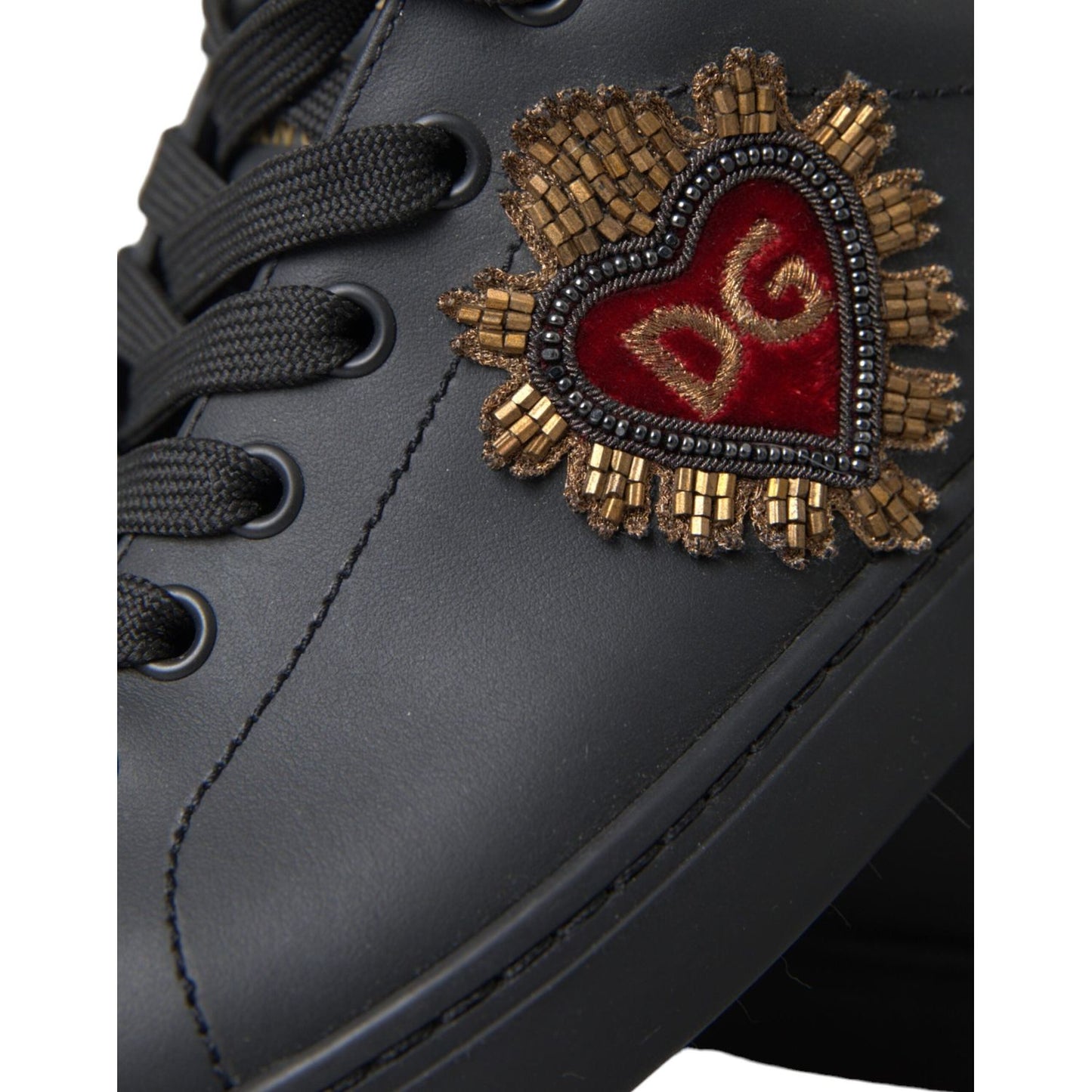 Dolce & Gabbana Black Leather Heart Embellished Sneakers Shoes Dolce & Gabbana Dark Slate Gray