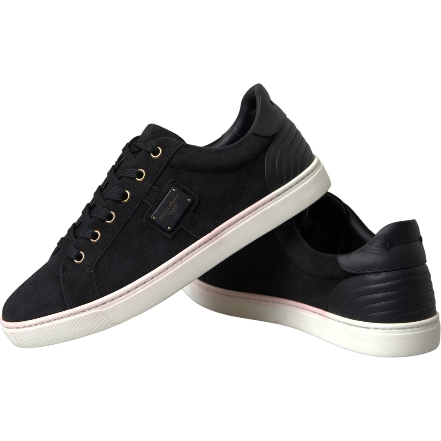 Dolce & Gabbana Black Suede Leather Men Low Top Sneakers Men Shoes Dolce & Gabbana Light Gray