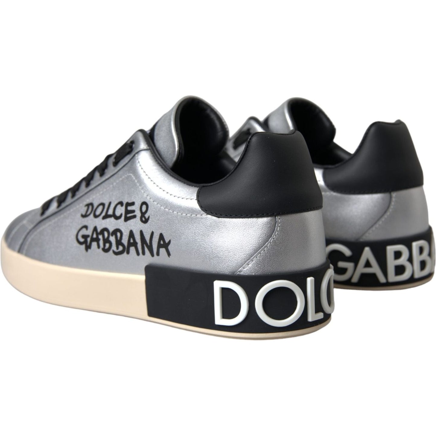 Dolce & Gabbana Silver Portofino Calf Leather Sneakers Men Shoes Dolce & Gabbana Dark Slate Gray