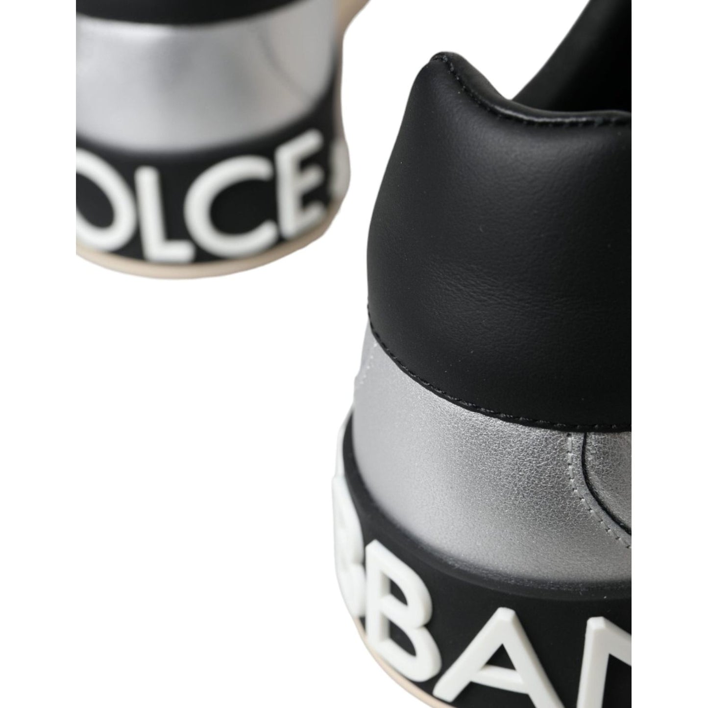 Dolce & Gabbana Silver Portofino Calf Leather Sneakers Men Shoes Dolce & Gabbana Light Gray