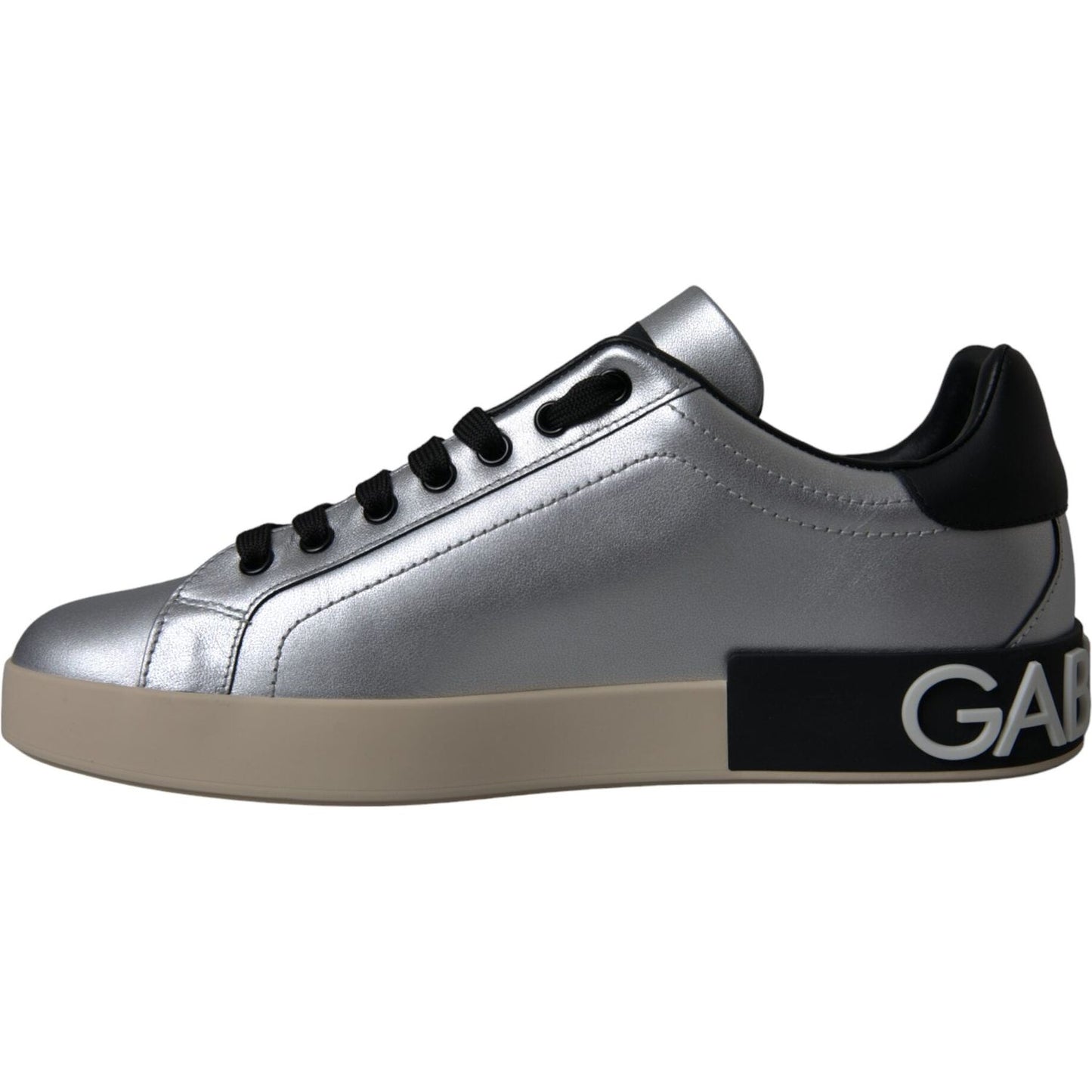 Dolce & Gabbana Silver Portofino Calf Leather Sneakers Men Shoes Dolce & Gabbana Dim Gray