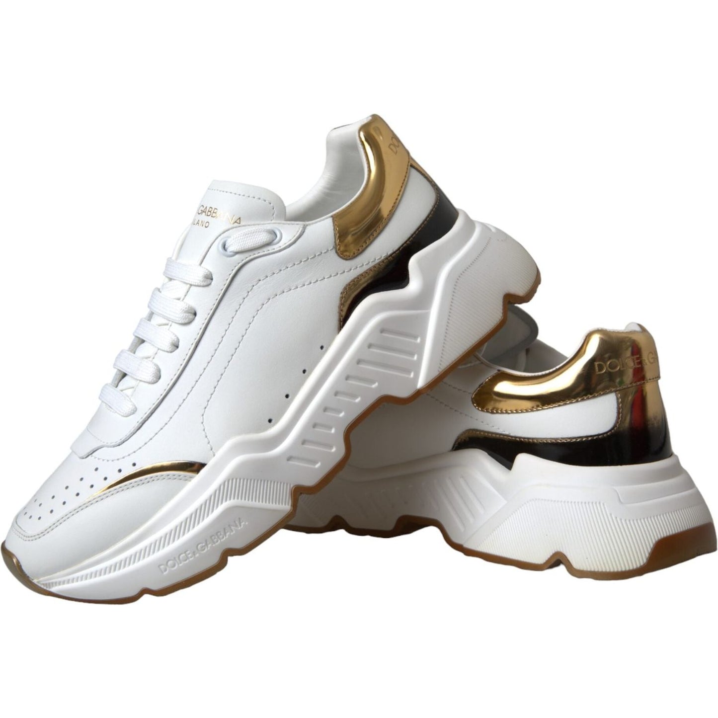Dolce & Gabbana White Gold DAYMASTER Leather Sneakers Men Shoes Dolce & Gabbana Light Gray