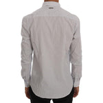 Frankie Morello Elegant White & Blue Striped Casual Shirt Frankie Morello Dark Gray