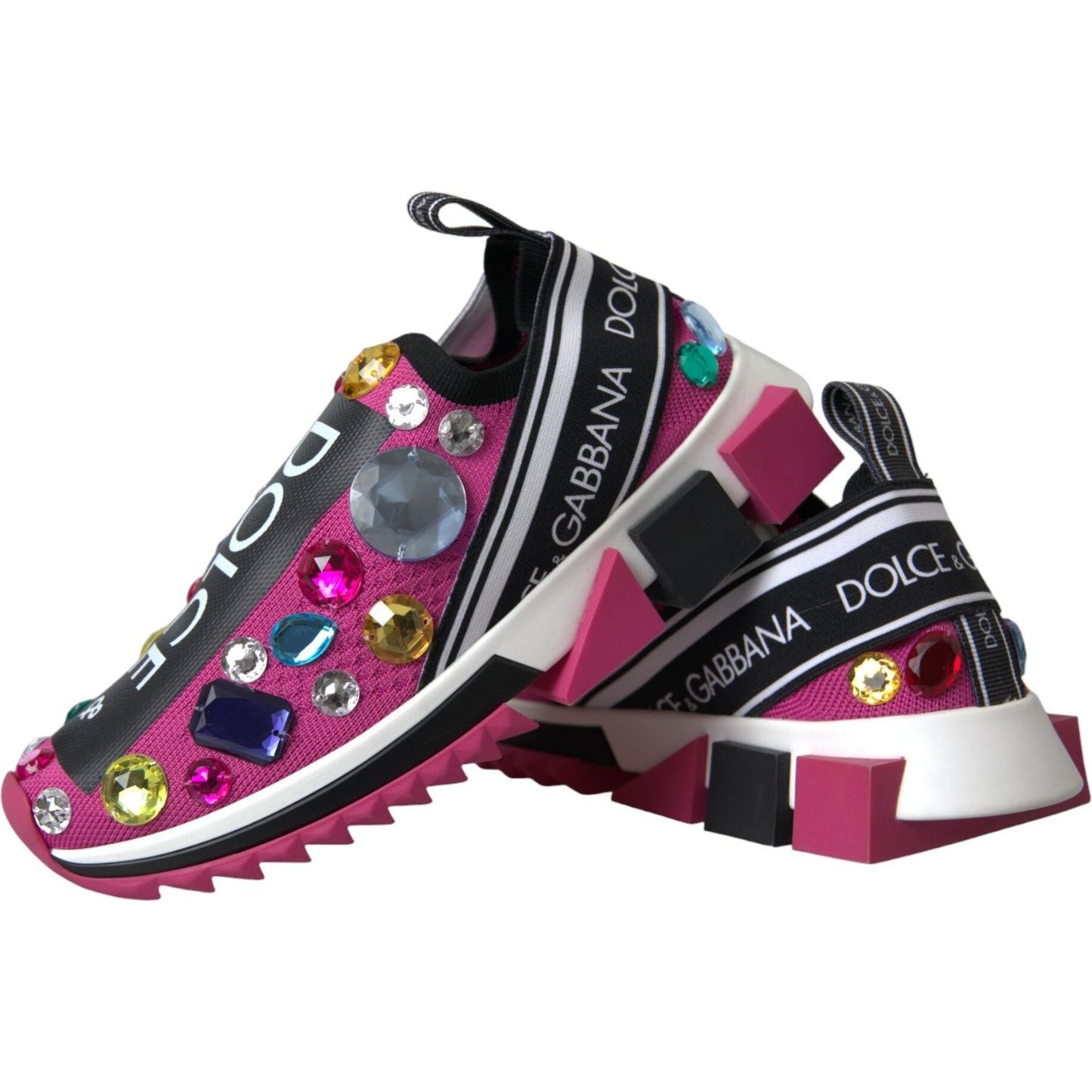 Dolce & Gabbana Pink Sorrento Crystals Sneakers Shoes LA11070-36.5