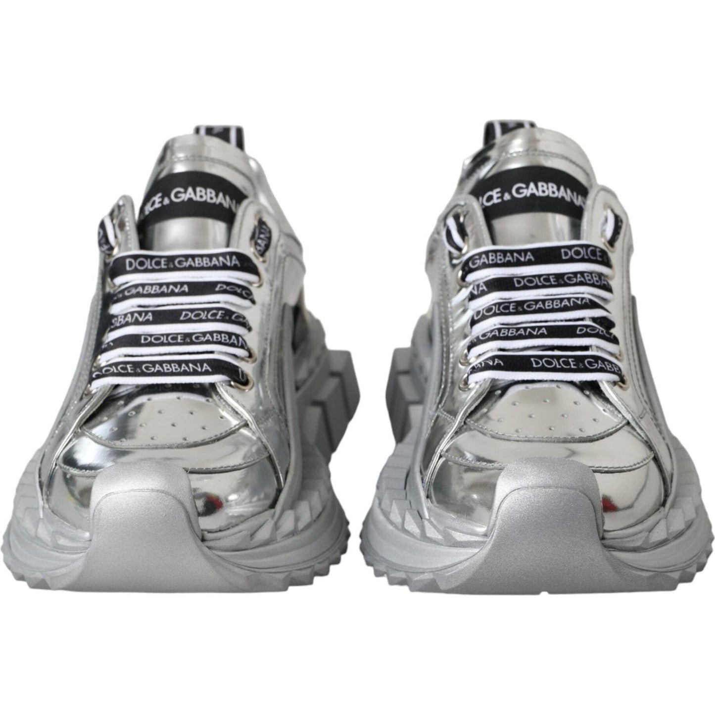 Dolce & Gabbana Silver Leather Super Queen Sneakers Shoes Dolce & Gabbana Dark Gray