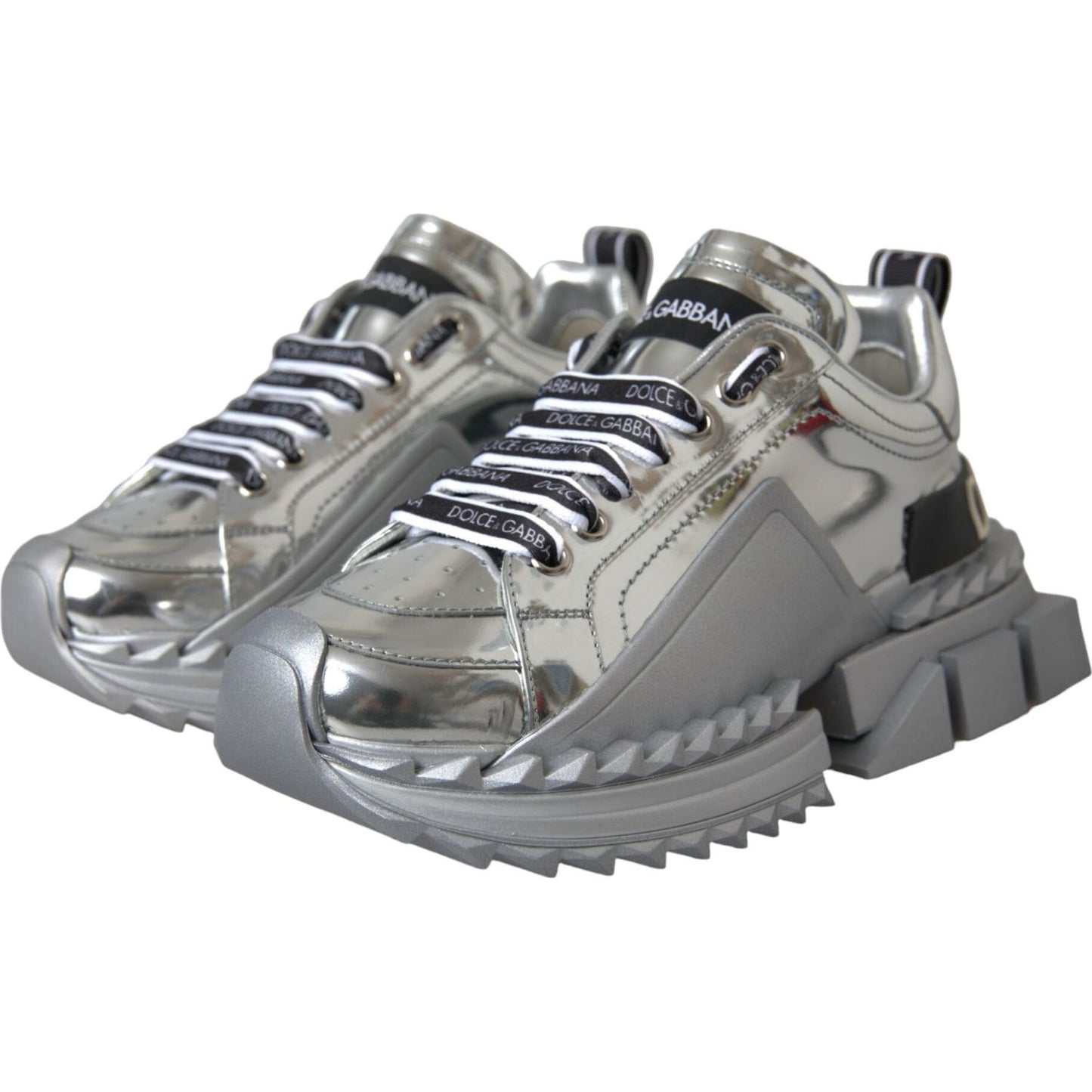 Dolce & Gabbana Silver Leather Super Queen Sneakers Shoes Dolce & Gabbana Slate Gray